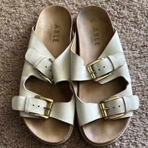 Able Cream Sandals with Gold Buckles